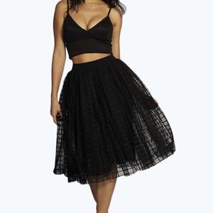 Grid tulle full midi skirt